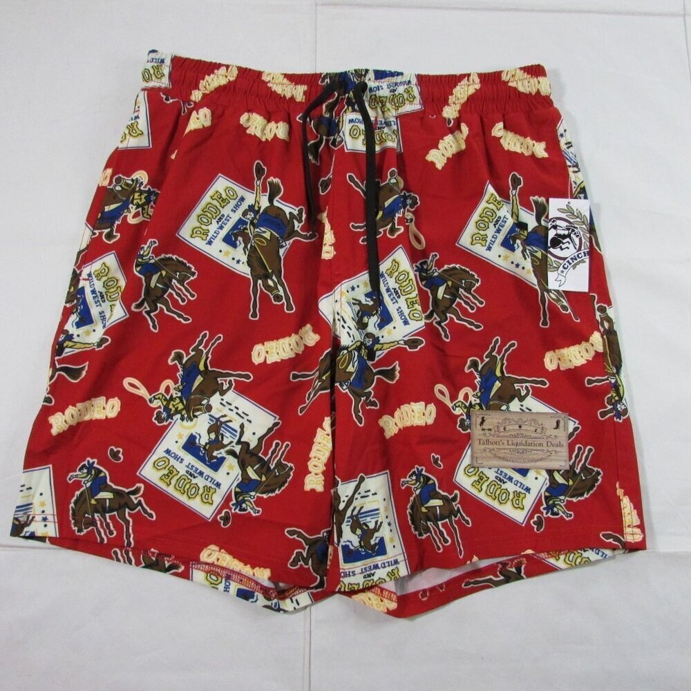 Cinch Men's SM Rodeo Western Bronc Swim Trunk Shorts Red